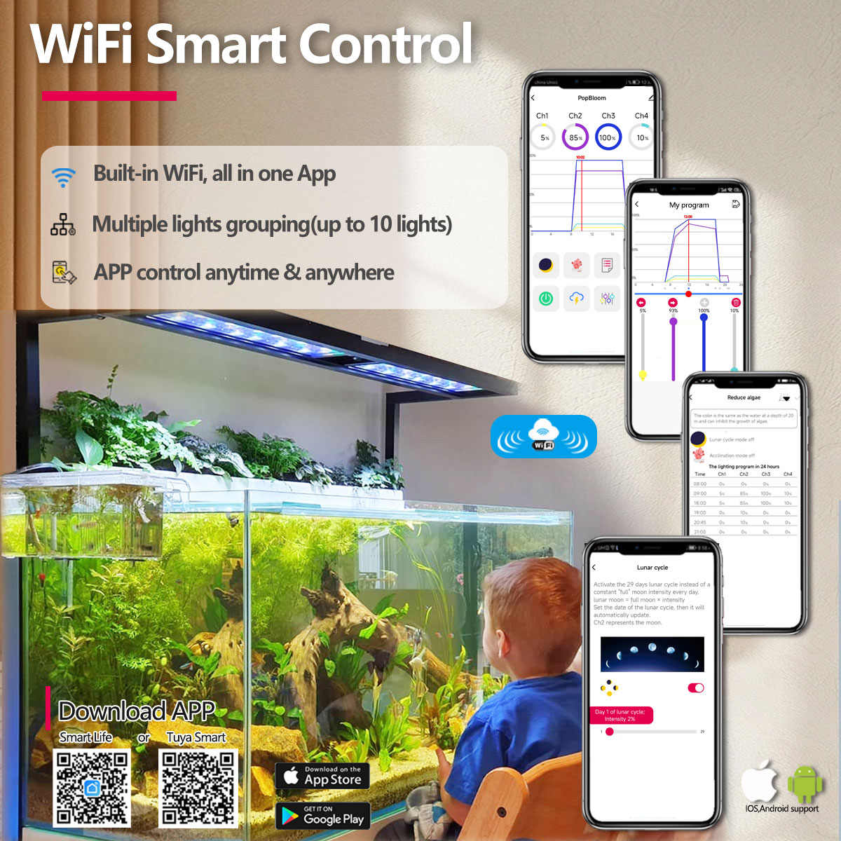 Aquarium Plant Light - PopBloom H54 H75 WiFi Full Spectrum